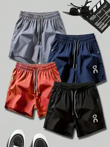 4-Pack Basic Casual Shorts, Sporty Daily Wear, Quick-Dry Print Design, Unisex, Ideal for Running, All-Season Comfort