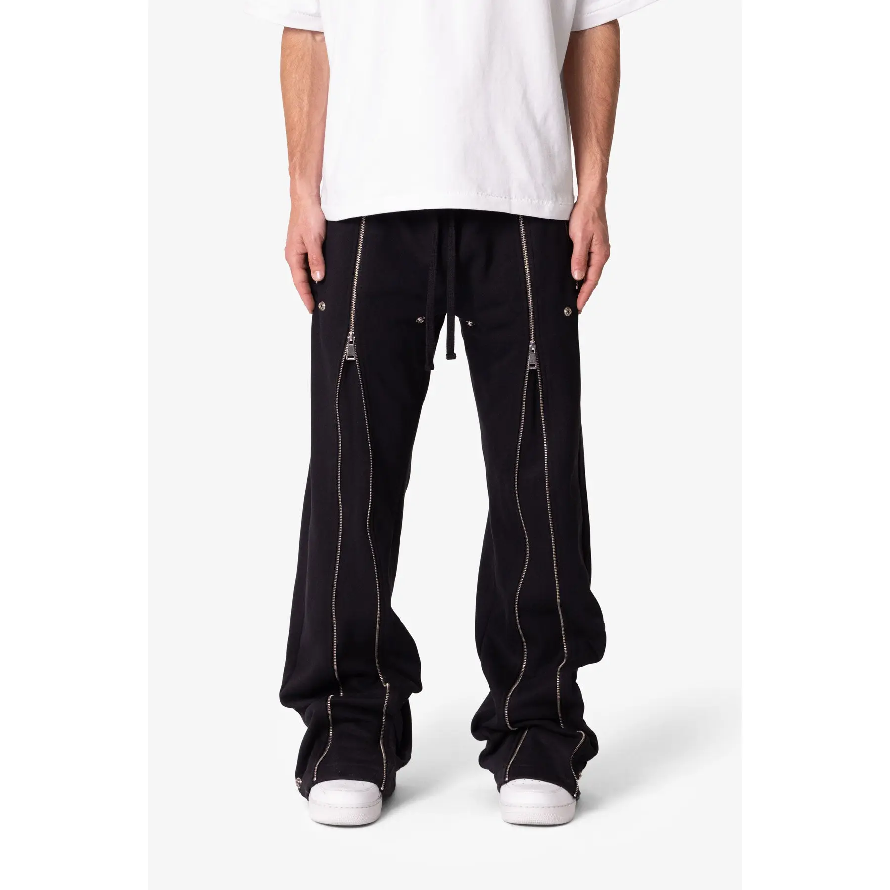 mnml Rivet Zipper Flare Sweatpants - Black