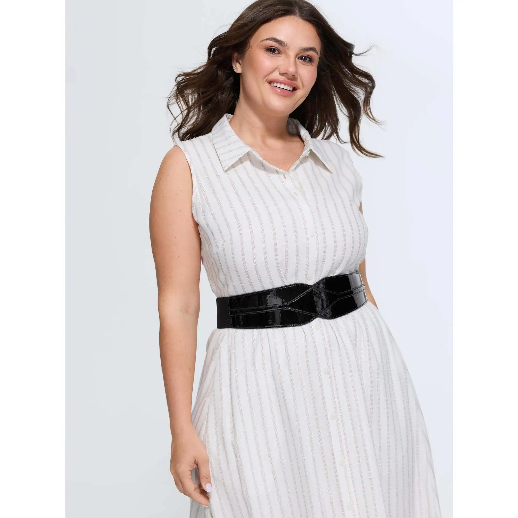 BLOOMCHIC Plus Size Patent Finish Belt with Stitching Detail, Elastic Wide Waist Design, Sizes M-6X, 2026 Summerfinds, Wide Waist Belt