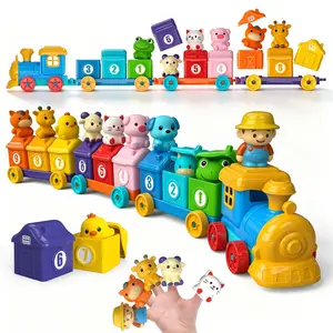 Montessori Farm Train Set for Toddlers, Includes 9 Farm Animals & 1 Farmer, Perfect Gift for Easter, Christmas, Birthday