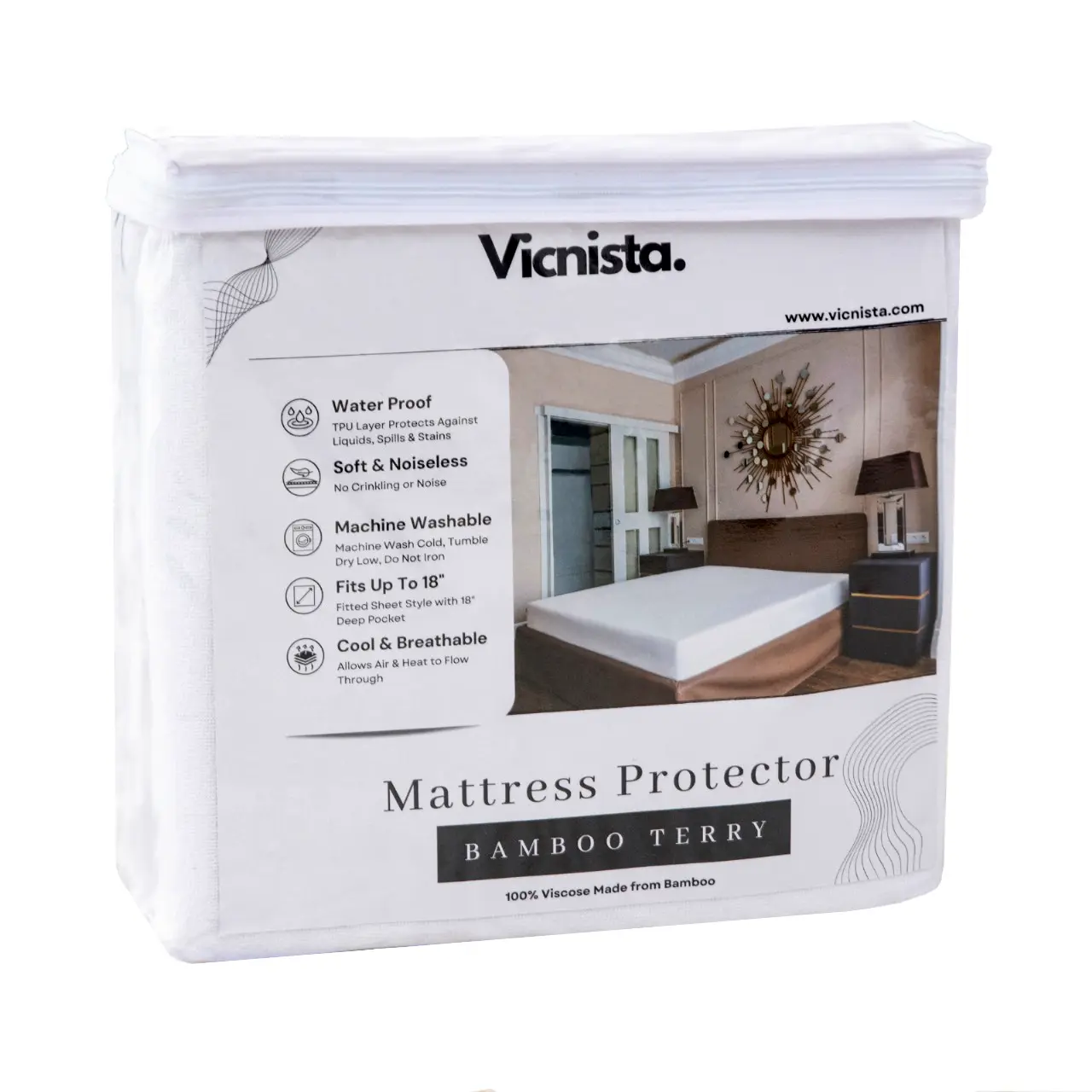 Waterproof Mattress Protector Bed Cover Pad Bamboo Terry 100% Noiseless Fitted Sheet-Style Non-SLIP, Washable, Cooling & Breathable 18" Deep Pocket (Twin, Queen, King)