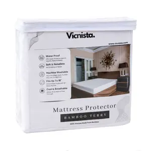 Waterproof Mattress Protector Bed Cover Pad Bamboo Terry 100% Noiseless Fitted Sheet-Style Non-SLIP, Washable, Cooling & Breathable 18" Deep Pocket (Twin, Queen, King)