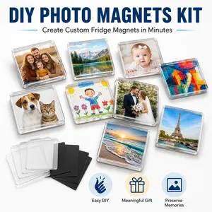 DIY Photo Magnets Kit, 2 x 2 in Clear Acrylic Fridge Magnets with Magnetic Backing for Photos, Kids Art & Gifts