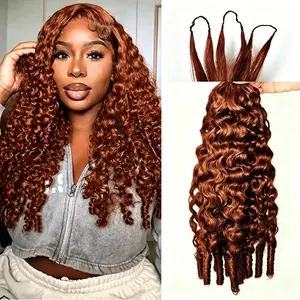 Burmese Curly Feather Crochet Human Hair Reddish Brown Knotless Pre-Separated Kinky Curly Feather Crochet Hair Extensions For Braiding 33# Color Hair