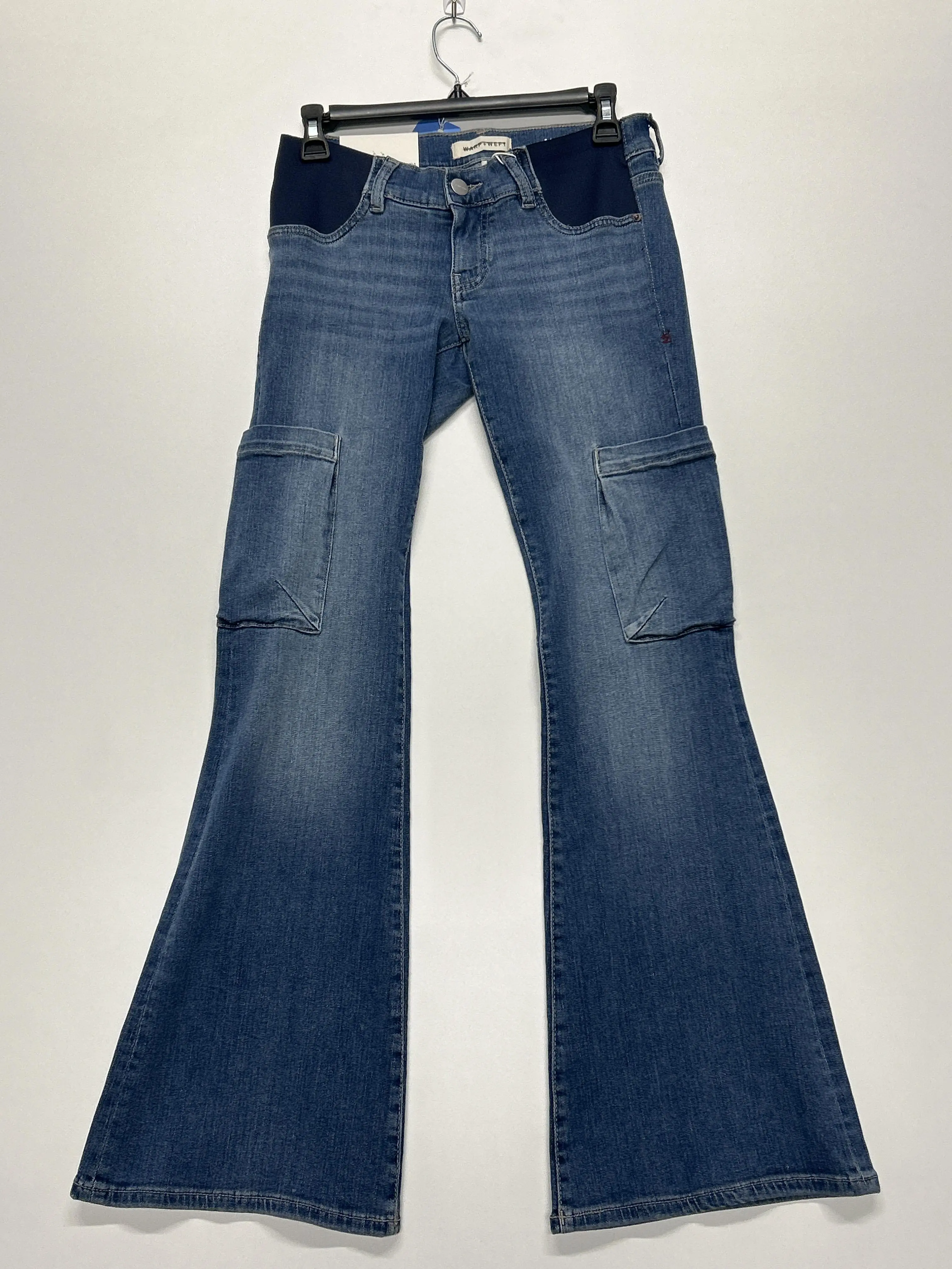 Women's Nuuly Warp-Weft Maternity Boot Cut Jeans - Medium Wash, Elastic Waist, Cargo Pockets, Zip Fly, Water-Saving, Gently Worn, Inspected, Ready For Wear