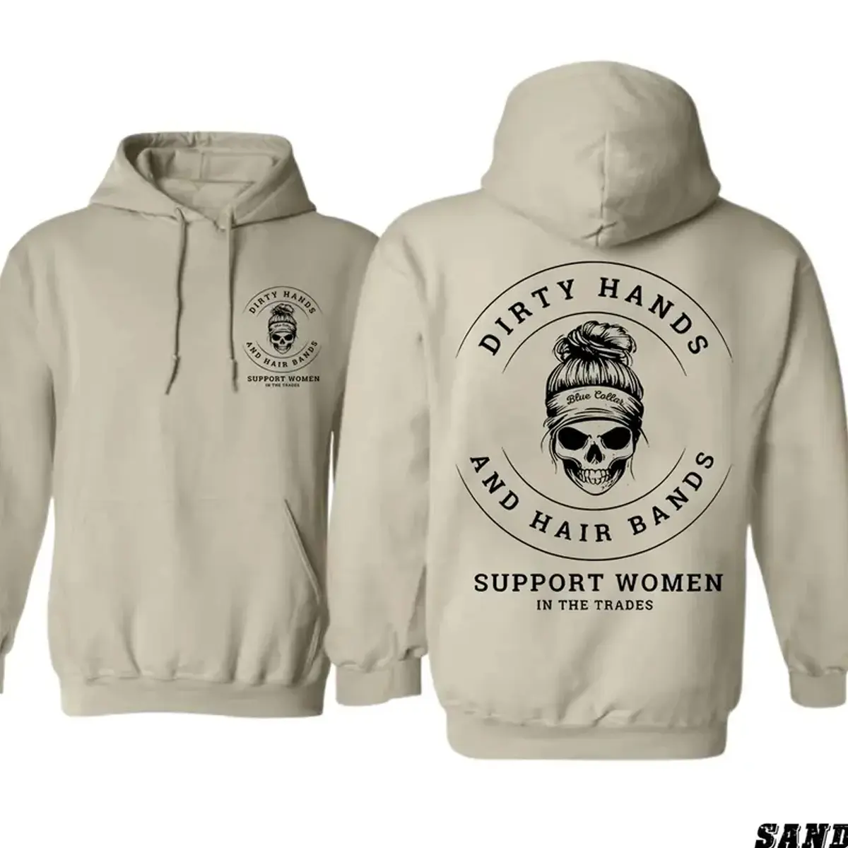 Men's Stylish Classic Skull Graphic Hoodie - Spandex-Cotton, Dirty Hands & Hair Bands Design, Blue Collar Theme, Casual Sweatshirt Supporting Women in Trades, Streetwear, Long Sleeve, Tops, Halloween, Easter, Valentine's Day, Children's Day, Songkran
