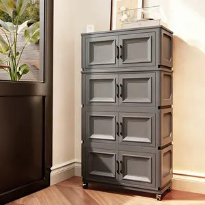 Entryway storage cabinet, large-capacity storage cabinet, Stackable Cabinet Storage, foldable storage box with magnetic doors and silent universal wheels, stable and movable design, suitable for entryways, various scenarios for storage