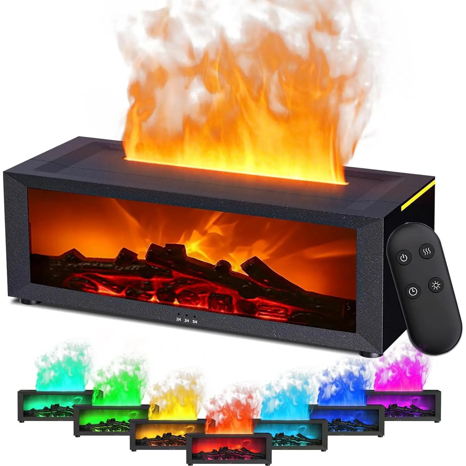 Black Fireplace Style Essential Oil Diffuser with 7-Color Changing Flame, Silent Operation and Remote Control for Bedroom, Home Office Fragrance Aroma Humidifier