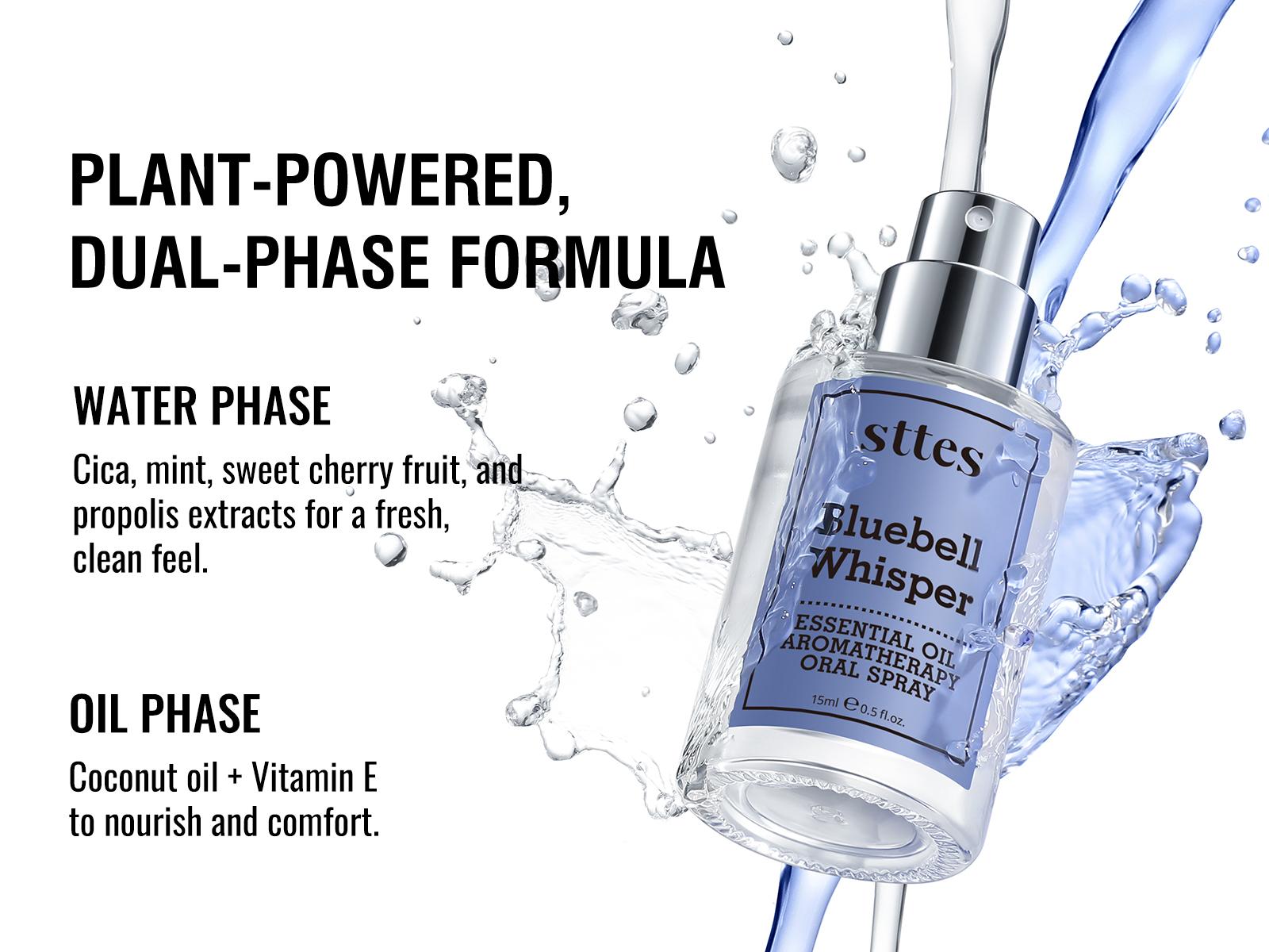 STTES Bluebell Whisper 15ml Essential Oil Dual-Phase Oral Spray - Plant-Powered Fresh Breath Fragrance, Travel Size Pocket Perfume (0% Alcohol)