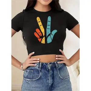 Women'S Neon Glow-in-the-Dark Crop Top T-Shirt |   Blacklight Activated Short Sleeve with Glowing Edges and Distressed Texture, Slim Fit Layering Tee for Nightclub, Casual Wear, Rave - Sexy, Regular Fit, Crew Neck, Machine Washable