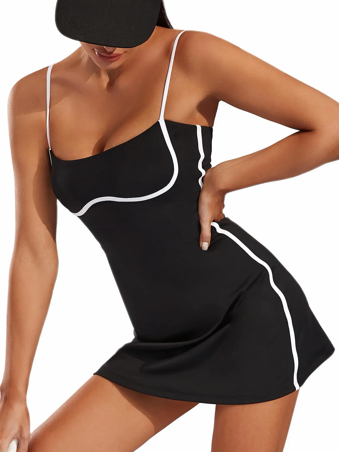 Women's Sleeveless Workout Dress with Built-in Bra, Shorts Pockets - Tennis & Golf Exercise Dress for Women's Fashion, Popular Clothes (Tank Top-Skirt Design)
