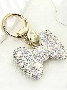 Korean-style rhinestone bow keychain, sparkling and delicate with a girlish feel, suitable for everyday decoration of bags or keys, vacation dates, and other occasions, also a delightful small gift.