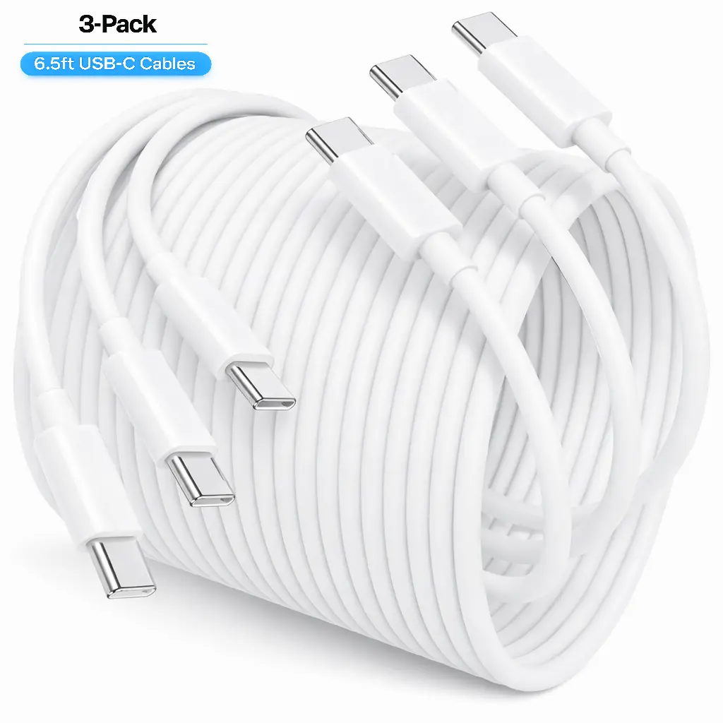 USB-C to USB-C Cable 3-Pack 6.5FT, 60W Fast Charging Cord for iPhone 17/16/15, iPad & Samsung Galaxy S25/S24/Z Flip 7 Electronic Charger
