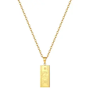 OIDEA Gold Tone Dollar Bill Tag Pendant Necklace for Men Stainless Steel Punk Streetwear Chain