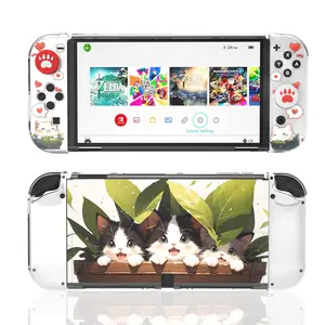 Switch OLED Protective Case Cat, Switch OLED Hard Shell Case - Durable, Cute Design, Joycon Covers and Screen Protector Included