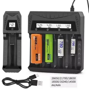Smart LCD Display USB Charger, 1-4 Slots, Compatible with 4.2v Li-Ion 18650 Batteries & 1.2v Ni-Mh Aa Aaa Rechargeable Batteries