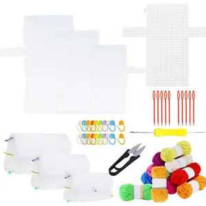 58 PCS Clear Plastic Mesh Canvas Sheets for Embroidery, Plastic Canvas with 12 Color Acrylic Yarn for DIY Sewing Bag