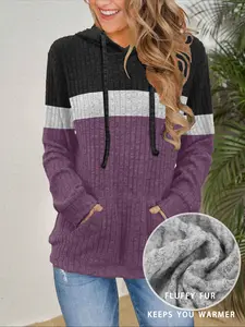 Women's Fall Fashion Colorblock Hooded Sweatshirt, Long Sleeve Pullover, Casual Streetwear, Ladies' Clothing for Daily Wear