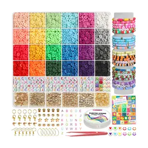 6000+PCS Clay Beads Bracelet Making Kit,24 Color DIY Flat Preppy Beads for Friendship Jewelry Making,Polymer Heishi Beads with Charms Gifts for Teen Girls Crafts for Ages 4-12