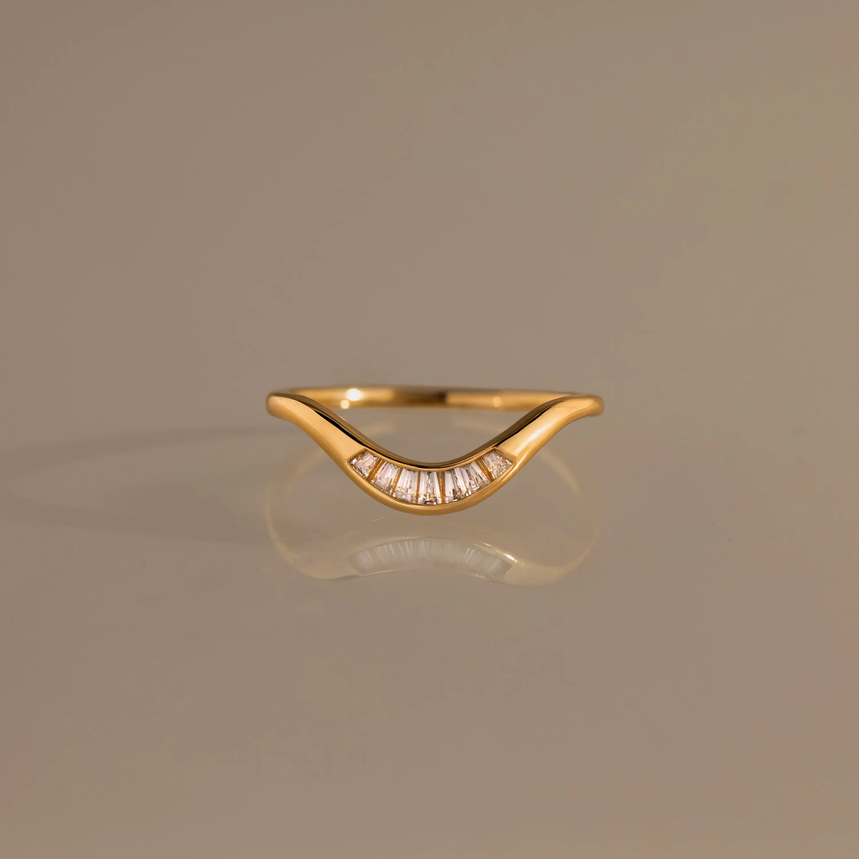 Crescent Wave Diamond Band by Caitlyn Minimalist - Baguette Diamond Gold Curve Stacking Ring - Wedding Jewelry - Engagement Gift