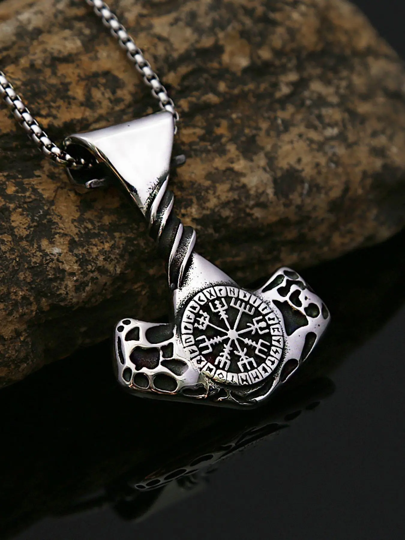 Vintage Viking Hammer Pendant Necklace, Stainless Steel Jewelry for Party, Daily Clothing Decor, Trendy All-match & Exquisite Jewelry for Birthday Gift