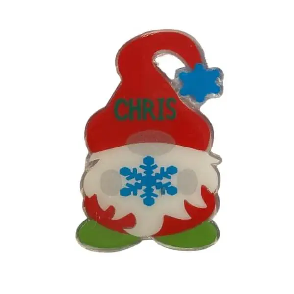 Daisy Dade Gnome Ornament Christmas Ornament Personalized Ornament Clear Acrylic Adhesive Vinyl Accents Glazed Coating 4 Inches Tall Perfect Gift for Gnome Fans - Decor