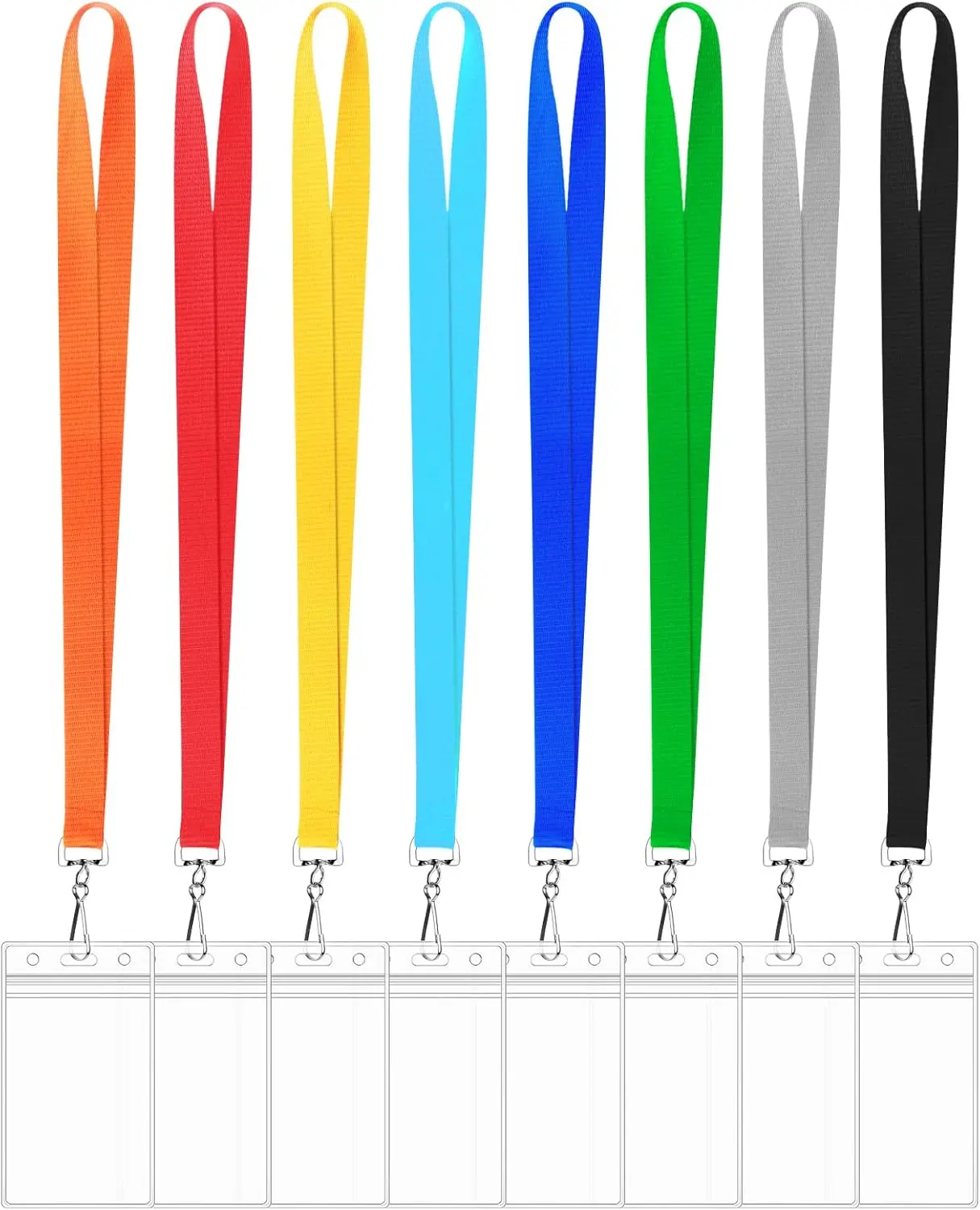 8-Count Polyester-Synthetic Travel Cruise Lanyards with PVC ID Badge Holders, 360-Degree Swivel Hook, 0.79"/2 cm Strap Width, 18"/45 cm Length, 3" x 4" Inner Size, Assorted Rainbow 8 Colors for Adults (Ideal for Badge Carry)
