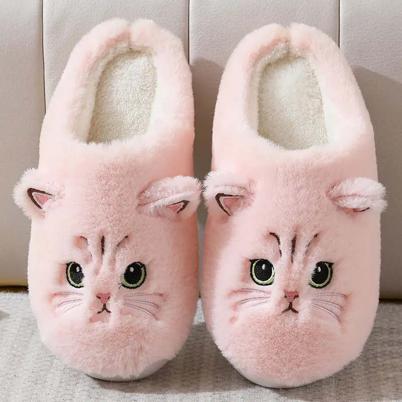 Women’s Cute Cotton Round Toe Cartoon Slippers - Plush Outer, Warm Padded, Soft Non-Slip Indoor Footwear with Cartoon Look, Ideal Christmas & Thanksgiving Gifts for Family, Pink