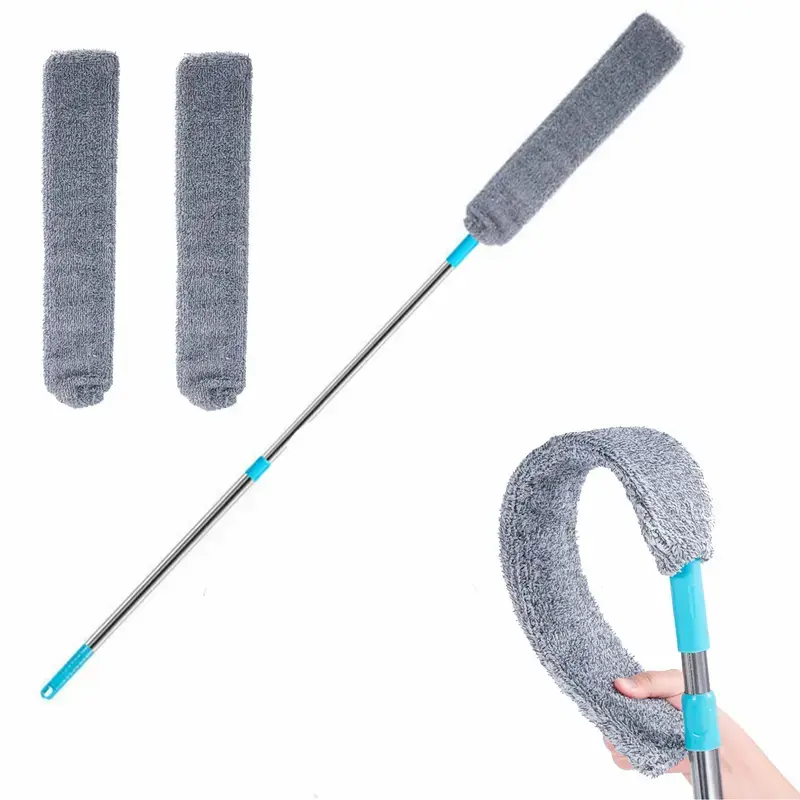 Retractable Crevice Duster Brush with Soft Bristles, 2 Microfiber Cloths, Adjustable Telescopic Stainless Steel Poles, Ergonomic Design, Multi-Purpose, Indoor/Outdoor Use for High Ceilings, Home Cleaning Supplies, Dryer Vent Cleaner