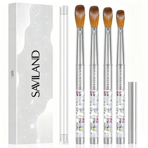 Saviland Acrylic Nail Brush Set: 4PC Size 6/10/12/14 Professional Brushes for Acrylic Application Extensions 3D Nail Carving Perfect for Nail Art