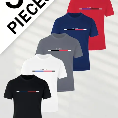 SKYWEHYD Men's 5-Piece Set Athletic T Shirts - Short-Sleeve Crew Neck, Twill Stretch Breathable Loose-Fitting Lightweight Casual Sportswear for Summer Sports, Leisure (S),outdoorfun