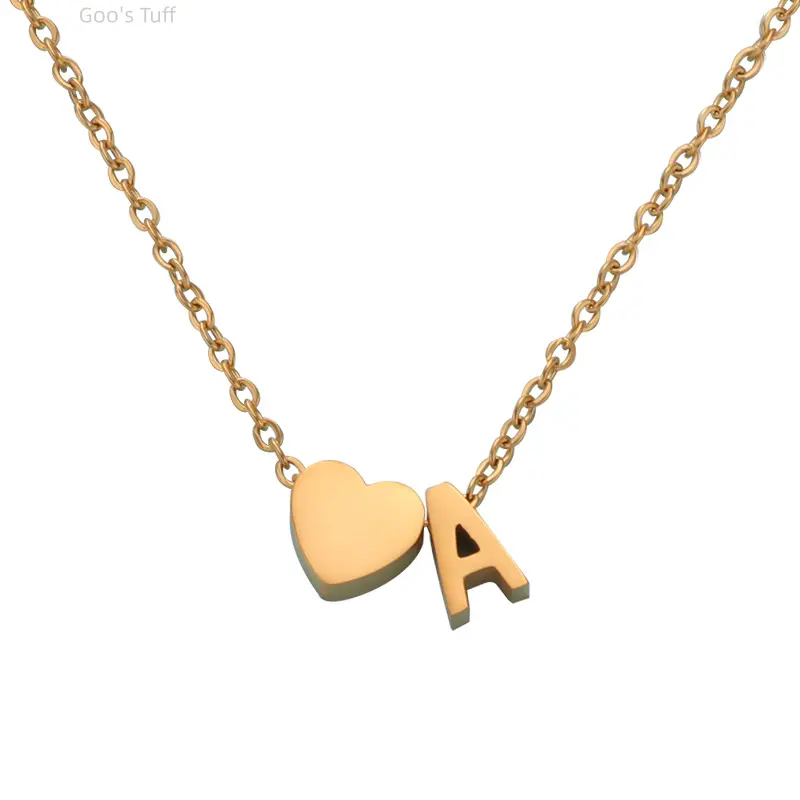Fashion Personalized A-Z Initial Heart Necklace Gold Stainless Steel Small Hole Bead Pendant Matching Couple Accessory Daily Street OOTD