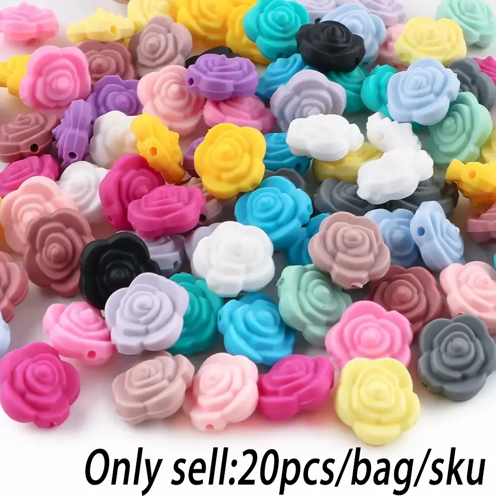 Silicone Flower Beads, 20pcs/set DIY Flower Beads for DIY Handmade Jewelry Making, DIY Mix Beads and Beads Combination, DIY Beading Accessories, DIY Jewelry Decoration, Beads for Crafts