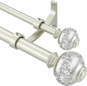 Double Curtain Rods 36 to 72 Inches(3-6 ) with Solid  Alloy Brackets, 1 Front and 5/8  Telescoping Drapery Rod for Windows, Heavy Duty Decorative Curtain Rods, Matte