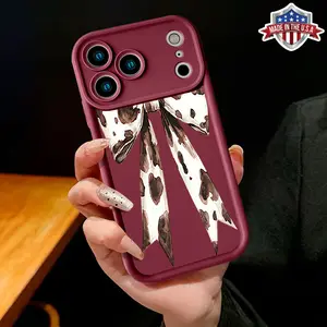 Trendy Cow Print Bow Aesthetic Case for iPhone 17 16 15 14 Pro Max 13 12 11 XR XS Plus Air Slim Shockproof Anti Drop Durable TPU Cover