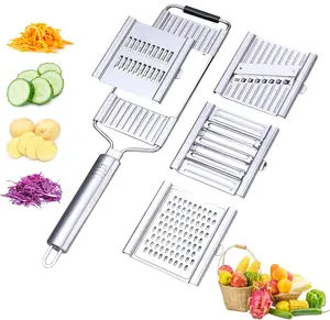 ​​Stainless Steel 4 in 1 Multi-Purpose Vegetable Slicer - Handheld Cheese Grater & French Fry Cutter with 4 Adjustable Blades! TikTok Kitchen Gadget for Various Vegetables, Christmas Gift & Utensils Food Kitchenware​​