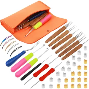 Crochet Needle, 48 Pcs Dreadlock Crochet Hook Tool, 6 Dreadlock Crochet Needle for Hair, Different Size Bent Latch Hook, Crochet Hooks for Hair Braiding with Case