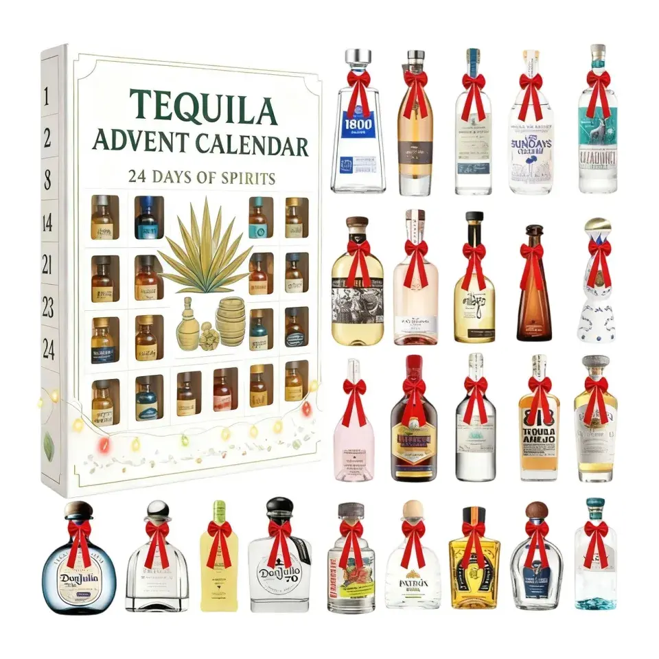 Tequila Bottle Advent Calendar 24 Days | Halloween & Christmas 2D Acrylic Flat Charms | Collectible Pendant Charms Gift