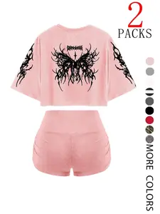 Women's Fitness Shorts Set, Workout Set, Elastic Waistband Design, Casual & Sports Wear, Perfect for Daily Use at Home or Gym