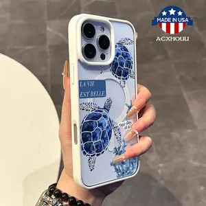 Chic Magnetic Case for iPhone11/12/13/14/15/16/promax Blue Turtles MagSafe Ready, Anti-Slip, Ultra Thin | Aesthetic Touch for Daily Use