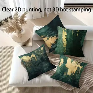 4-Piece Painting Pattern Single-Sided Print Decorative Pillowcases, 45x45cm, Short Plush Material, Hidden Zipper