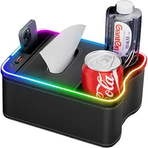 Car Armrest Pad with RGB Lighting - Multi-Functional Organizer for Drinks & Phone - Car organisation and tidying