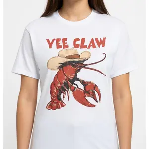 Retro Lobster Cowboy T-Shirt Unisex Trendy Graphic Tee Funny Western Beach Short Sleeve Apparel Amalfi Coast Trip Tomato Girl Summer Aesthetic Fashion Top Viral Trendy Streetwear Shirt