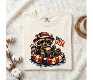 Comfort Colors Funny Raccoon USA T-Shirt, Summer Pool Party Shirt, Patriotic 4th of July Shirt, American Flag Raccoon Tee