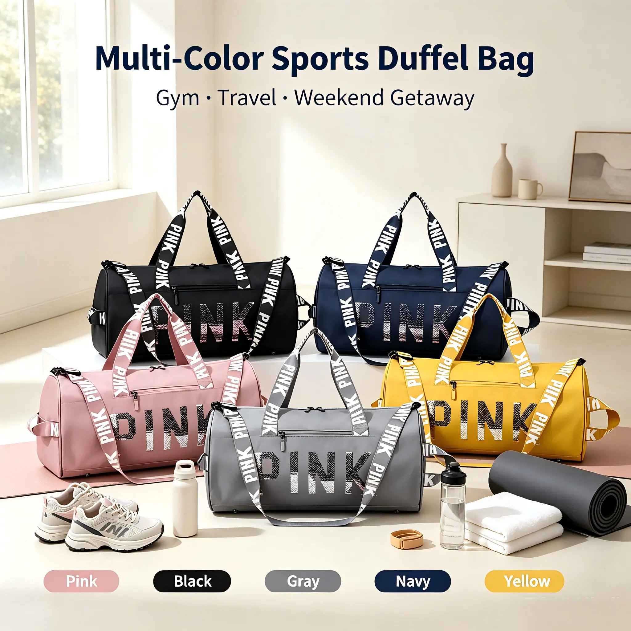 Waterproof Extra Large Expandable Gym Duffel Bag with Independent Wet Pocket, Lightweight Scratch Resistant Crossbody Shoulder Carry On Bag, Multipurpose Weekender Overnight Sports Fitness Organizer Bag with Reinforced Handles