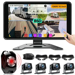 ConewVehicle 4K Truck Backup Camera System 10.1" Quad Split Touchscreen Monitor 4 1080P Rear Side View AHD Cameras MP5 Player BSD System DVR Recorder IP69 Waterproof Night Vision for RV/Truck/Bus/Trailer/Camper/Van