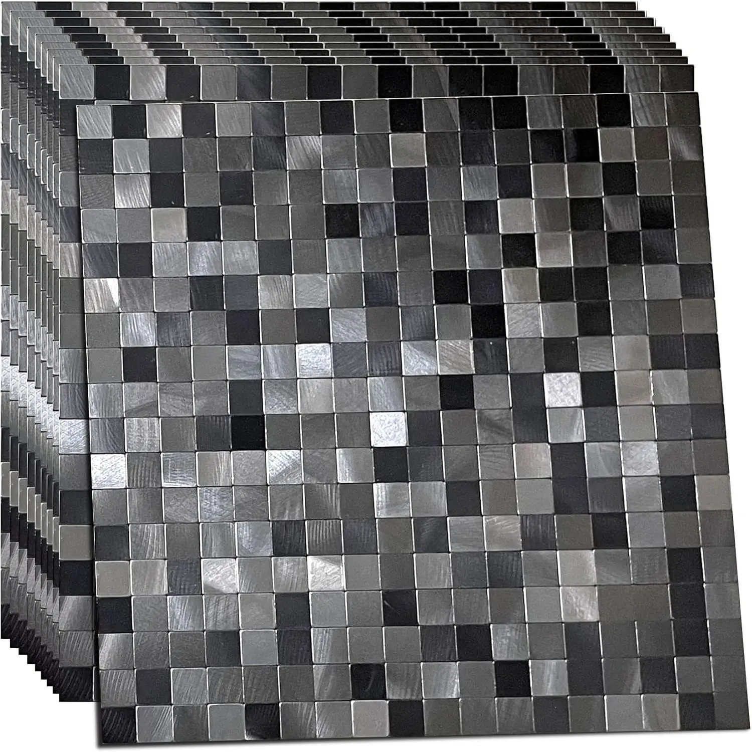 10- Self-Adhesive Metal Backsplash, Peel and Stick Tile for Kitchen Brushed Aluminium Surface backsplash (11.73"x11.73",10) (Black+ Gray)