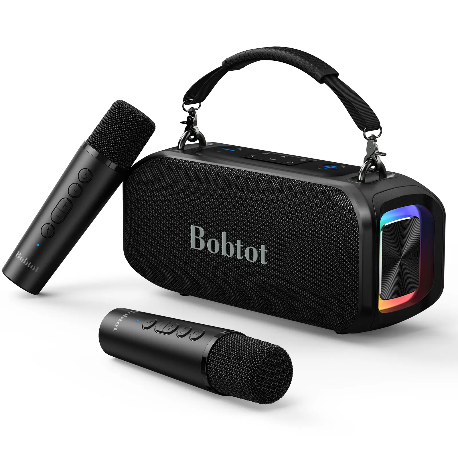 Bobtot ET200 Bluetooth Portable Speaker, 40W Full Bass Audio, 2 Wireless Mics, IPX5 Waterproof, 8000mAh Battery, Handle Design, Loudspeaker System for Home & Party, Portable Speakers, Speaker Bluetooth Portable