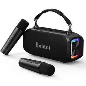 Bobtot ET200 Portable Bluetooth Speaker with 2 Wireless Mics, 40W Loud Outdoor Speaker, IPX5 Waterproof, 8000mAh Battery, Handle Design for Home & Party