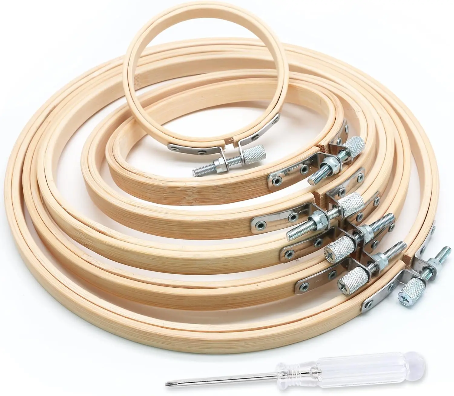 6 Pcs Embroidery Hoops Set, Round Wood Embroidery Hoops, Adjustable Bamboo Circle Cross Stitch Hoop Ring, Wooden Embroidery Frames for Art Craft Sewing, Christmas Decoration(3/4/5/6/7/8 Inch)